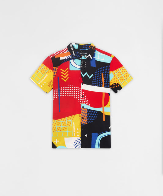 Reason Clothing Quality Retro Grid Viscose Button-Down Short Sleeve Shirt