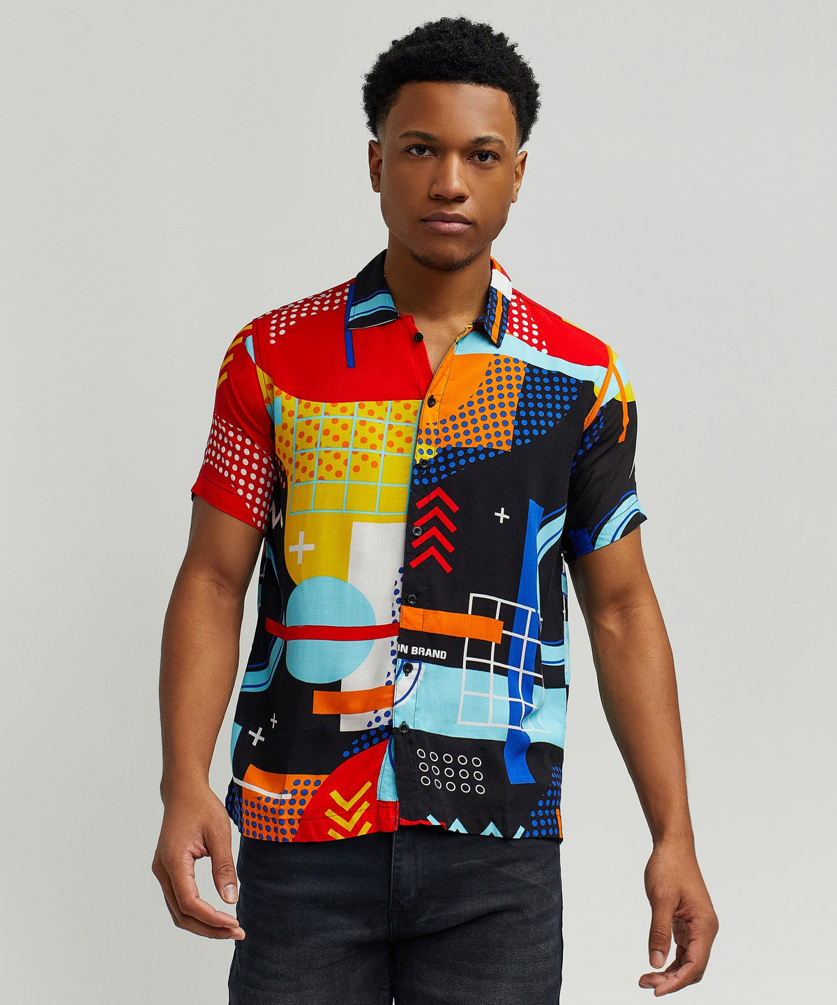 Reason Clothing Quality Retro Grid Viscose Button-Down Short Sleeve Shirt