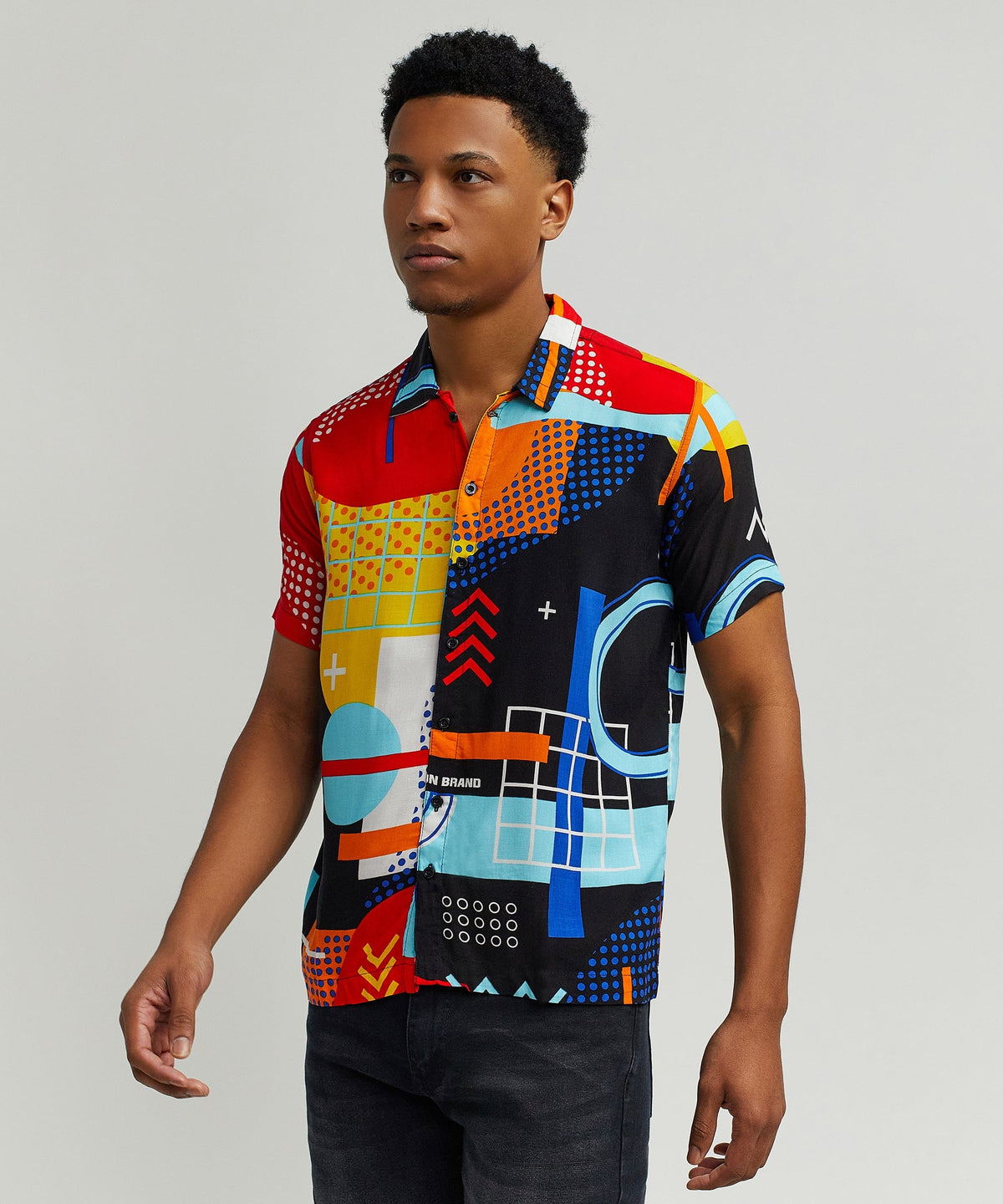 Reason Clothing Quality Retro Grid Viscose Button-Down Short Sleeve Shirt