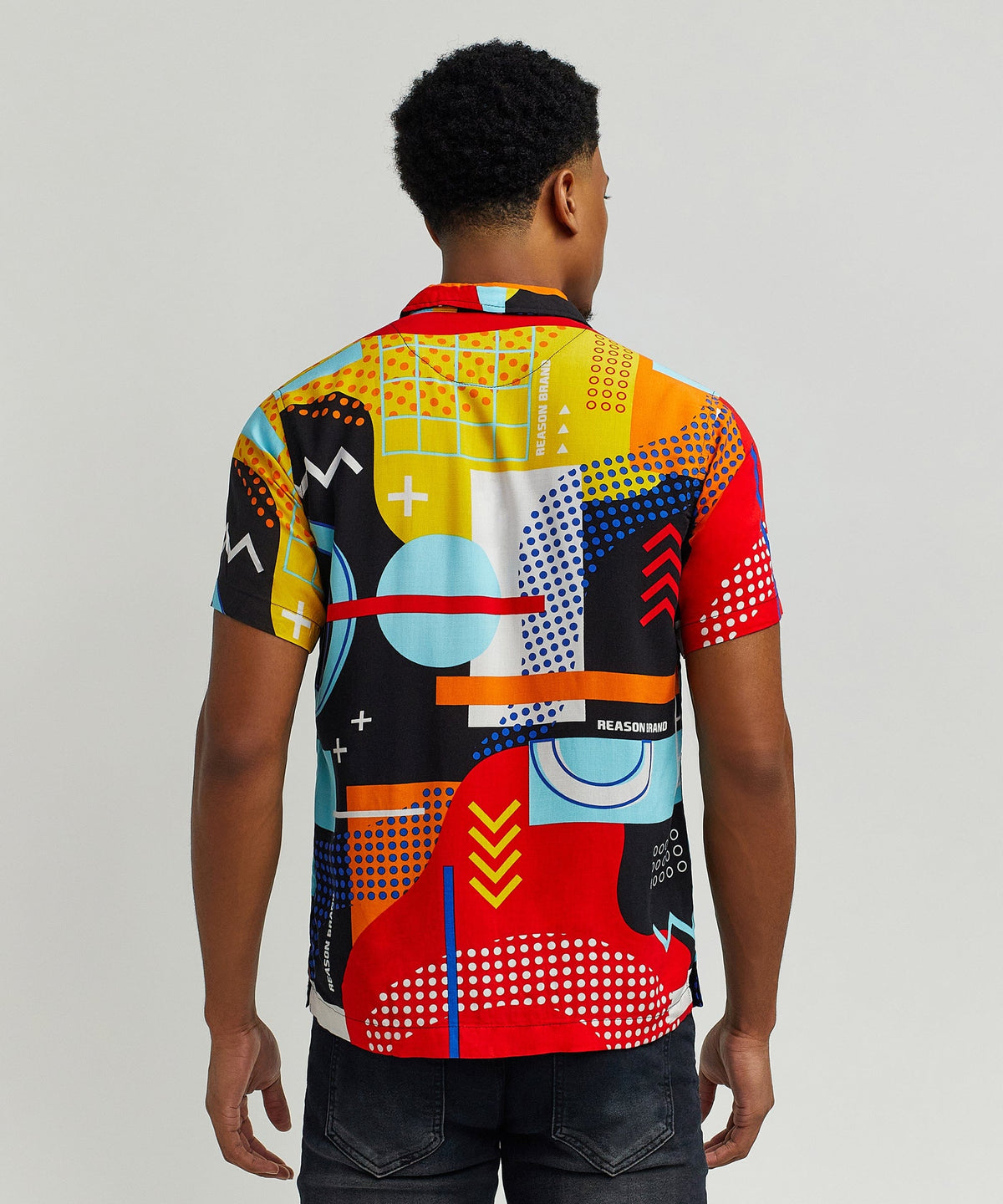 Reason Clothing Quality Retro Grid Viscose Button-Down Short Sleeve Shirt