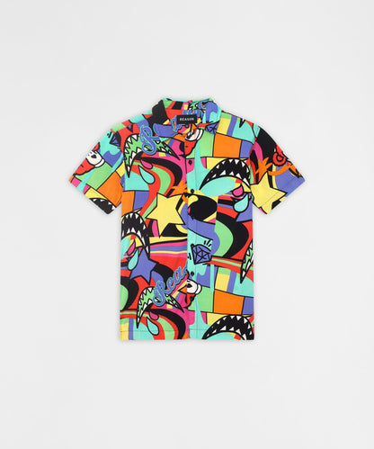 Reason Clothing Everyday Trippy Viscose Button-Down Short Sleeve Shirt - Multicolor