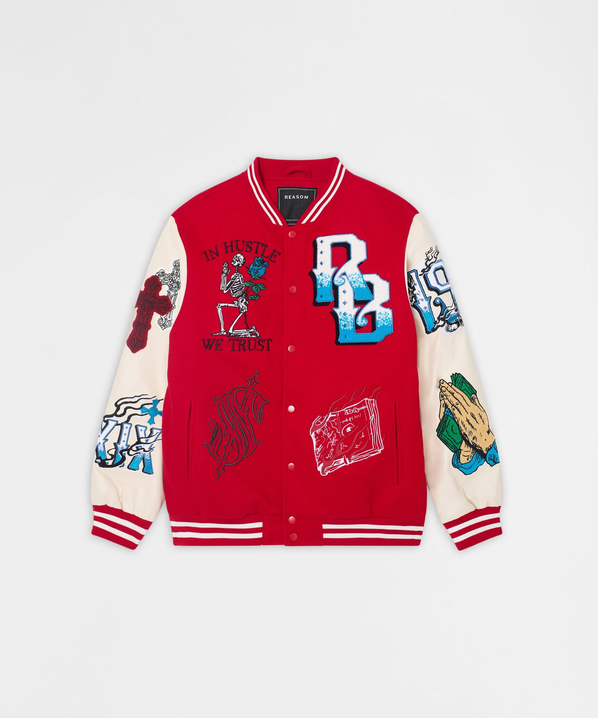 Reason Clothing Top Pick Self Made Faux Leather Sleeve Jacket - Red