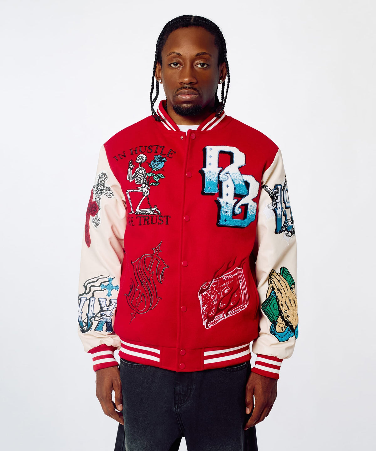 Reason Clothing Top Pick Self Made Faux Leather Sleeve Jacket - Red