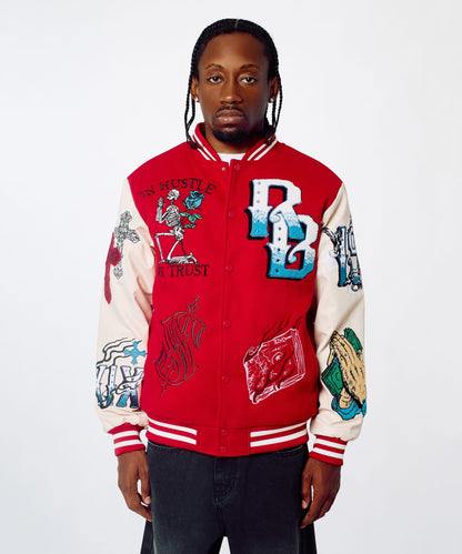 Reason Clothing Top Pick Self Made Faux Leather Sleeve Jacket - Red