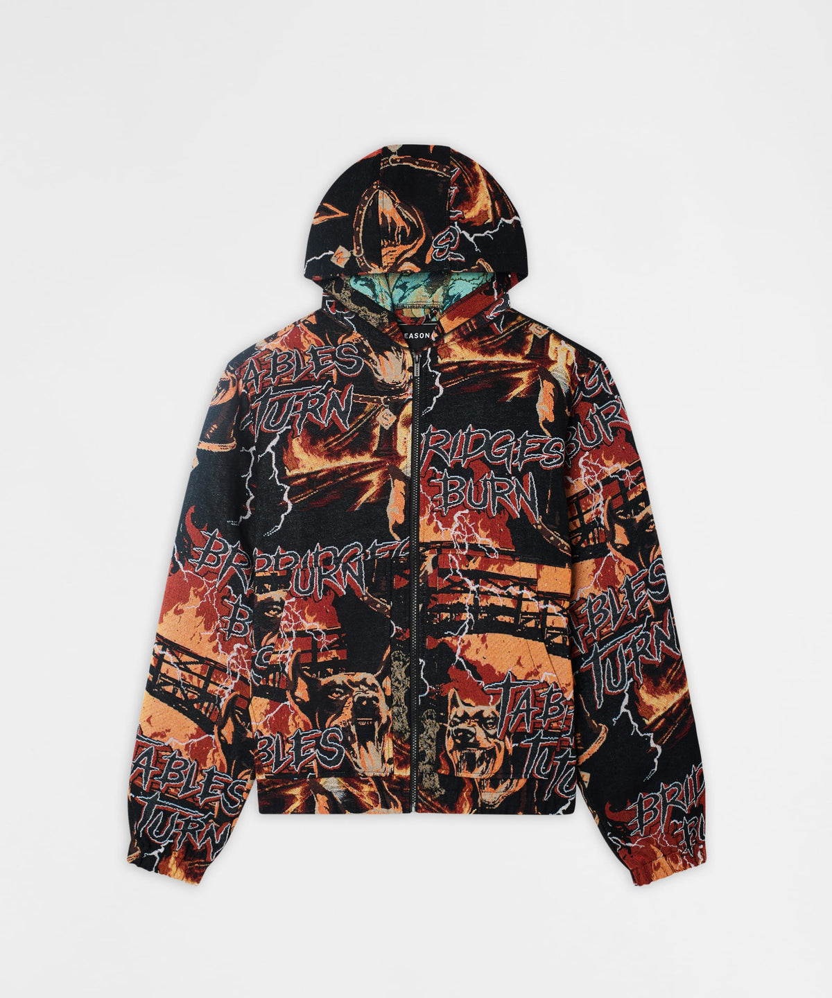 Reason Clothing Hot Sale Bridges Burn Tapestry Jacket - Black