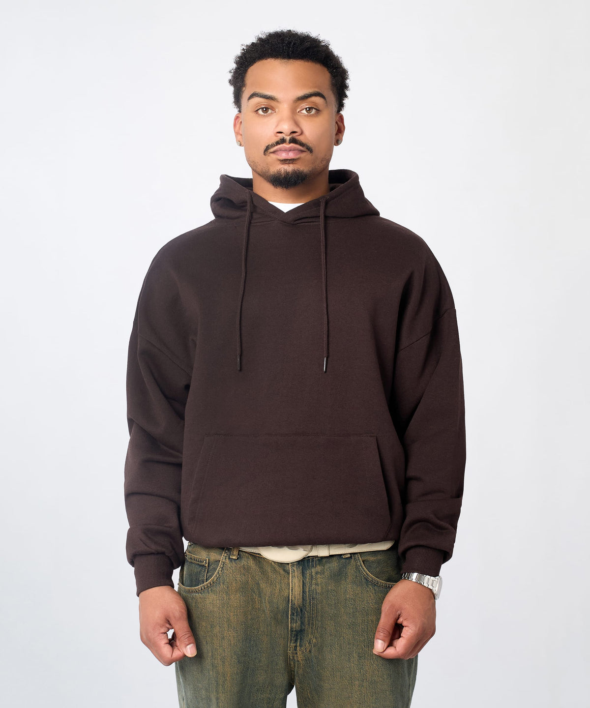 Reason Clothing Trending Essential Pull Over Boxy Fit Hoodie - Brown