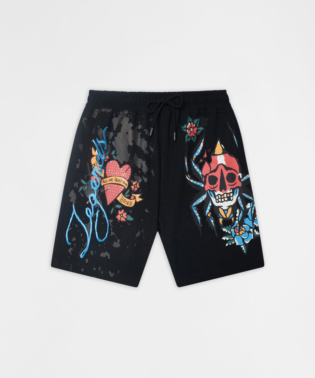 Reason Clothing Smart Buy Monocle Embroidered Fleece Shorts - Black
