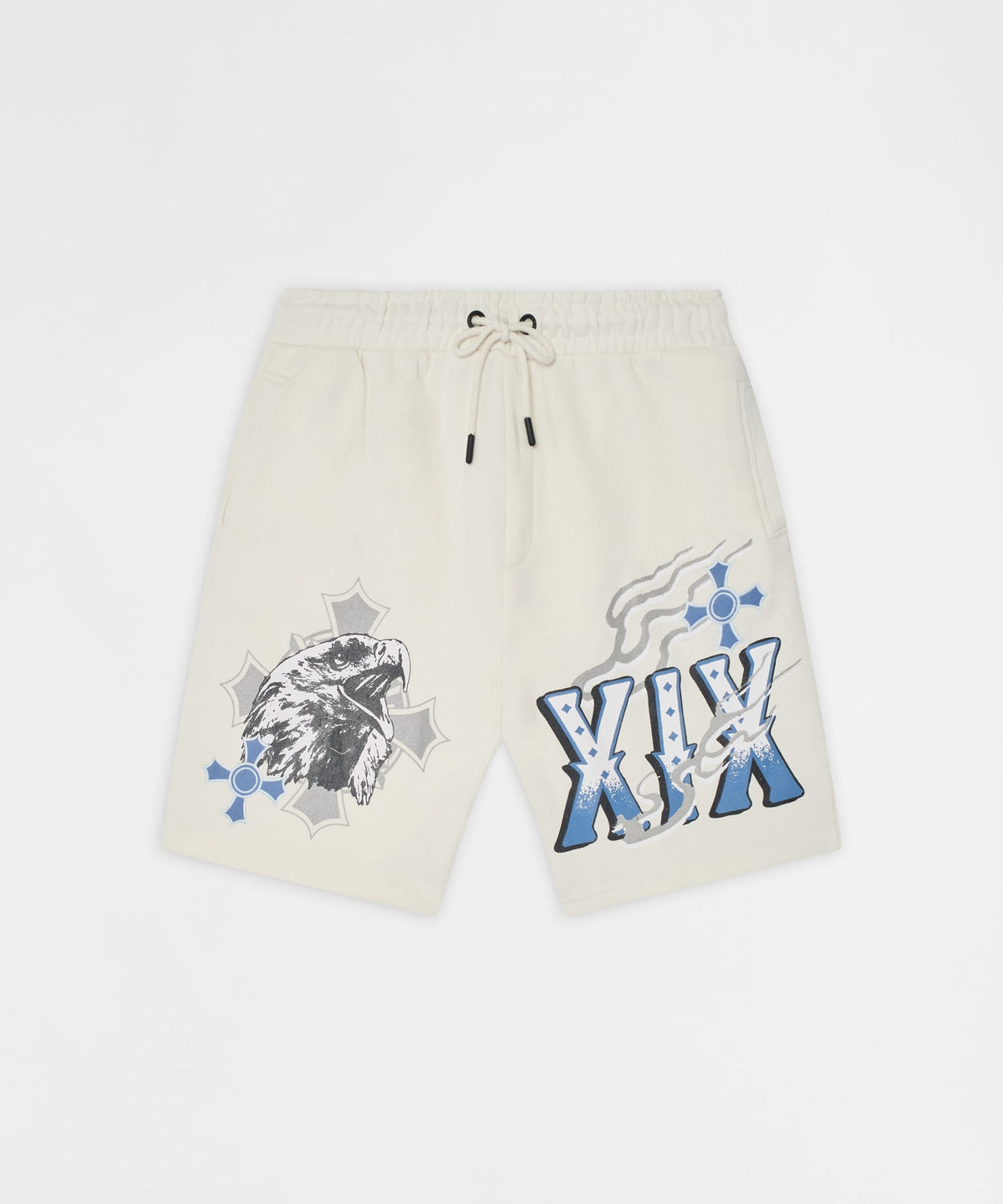 Reason Clothing Hot Sale Crosses Embroidered Fleece Short - Cream