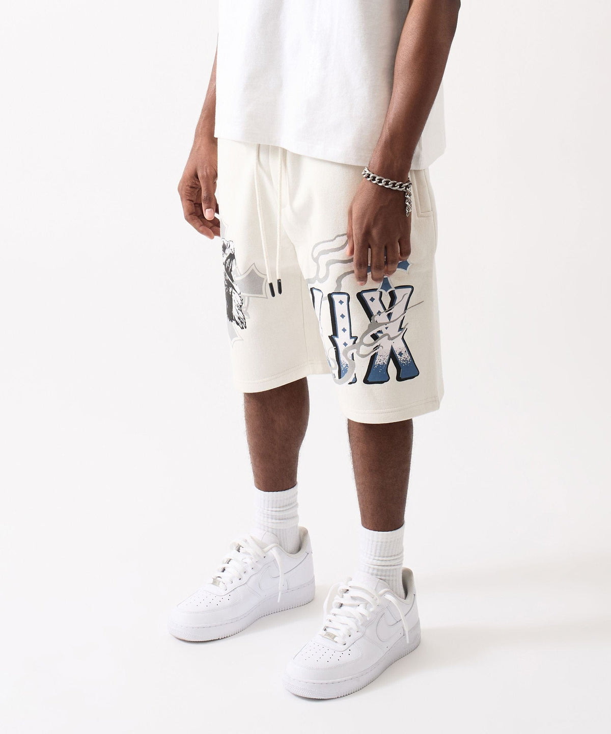 Reason Clothing Hot Sale Crosses Embroidered Fleece Short - Cream