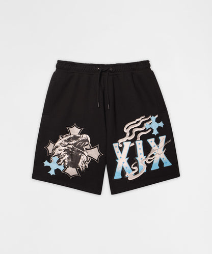 Reason Clothing Essential Crosses Embroidered Fleece Short - Black