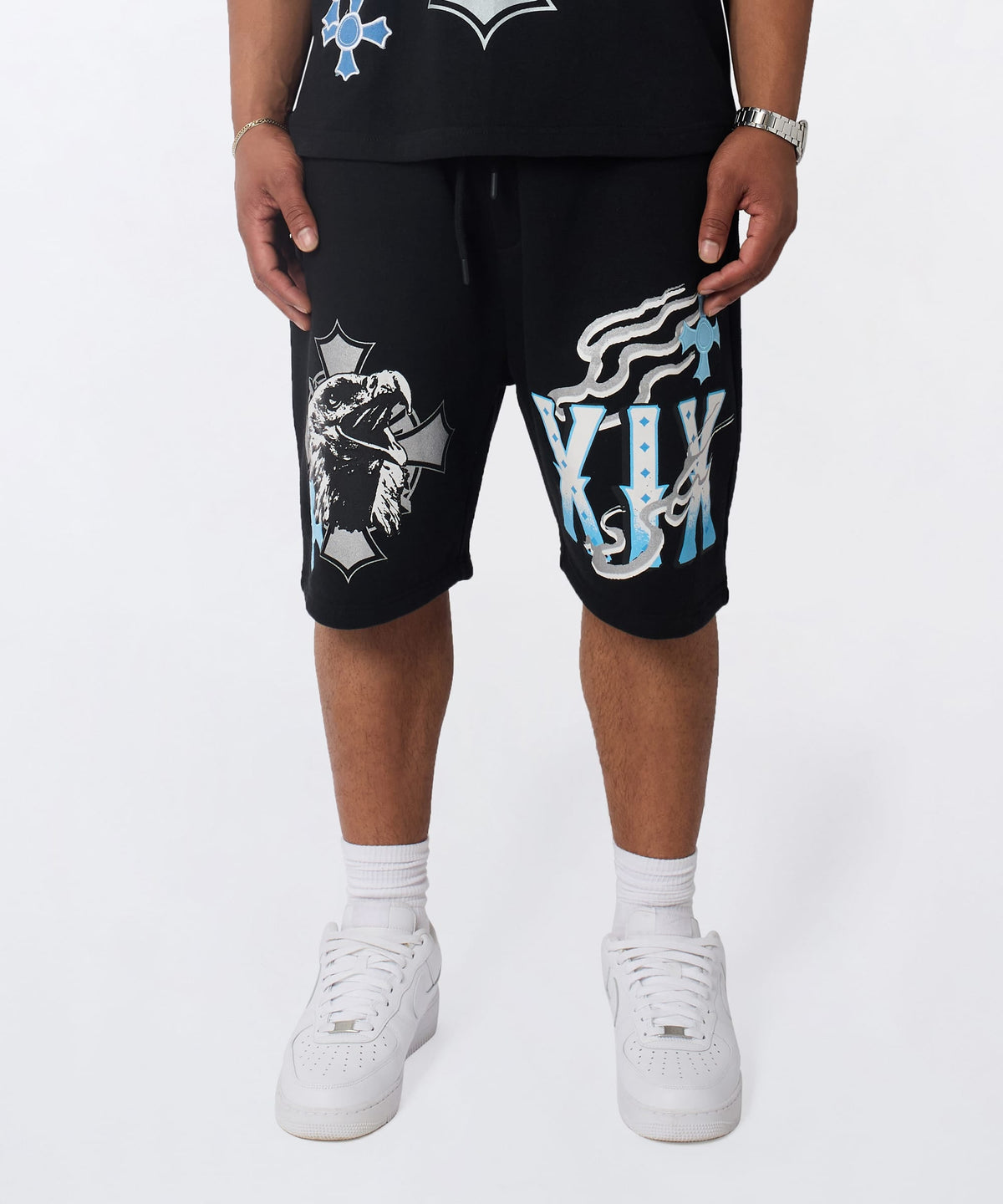 Reason Clothing Essential Crosses Embroidered Fleece Short - Black