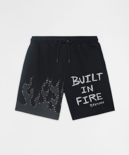 Reason Clothing Best Seller Built In Fire Rhinestone Shorts - Black