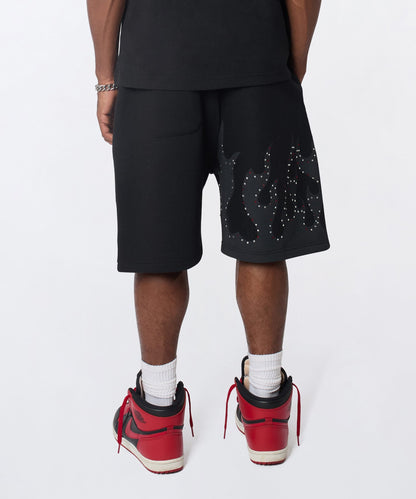 Reason Clothing Best Seller Built In Fire Rhinestone Shorts - Black