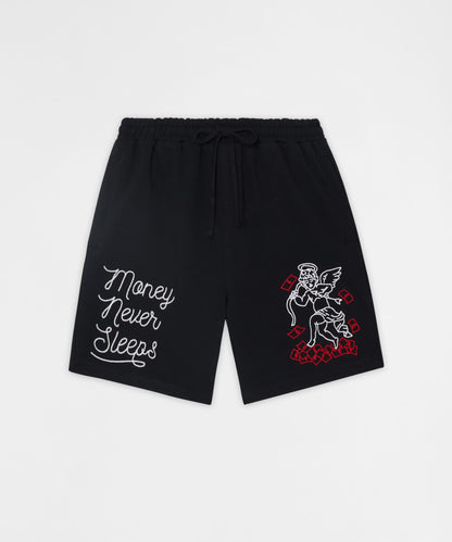 Reason Clothing Customer Favorite Money Never Sleeps Embroidered Fleece Shorts - Black