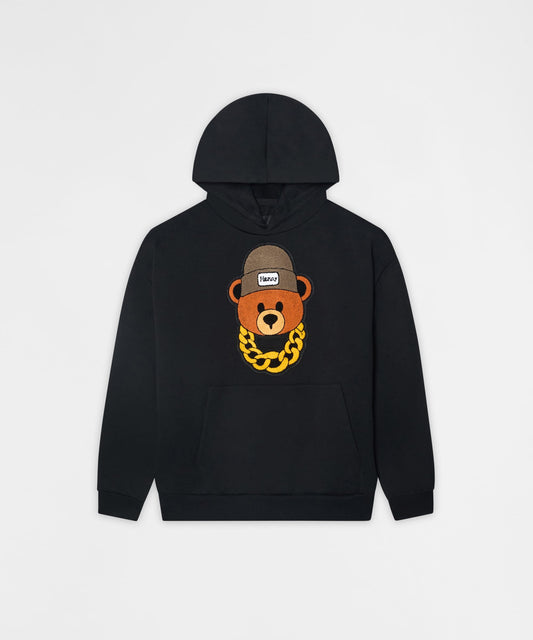 Reason Clothing Deals Henry Bear Chenille Hoodie - Black