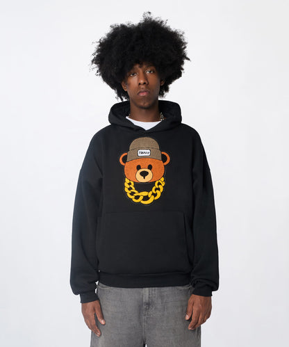 Reason Clothing Deals Henry Bear Chenille Hoodie - Black