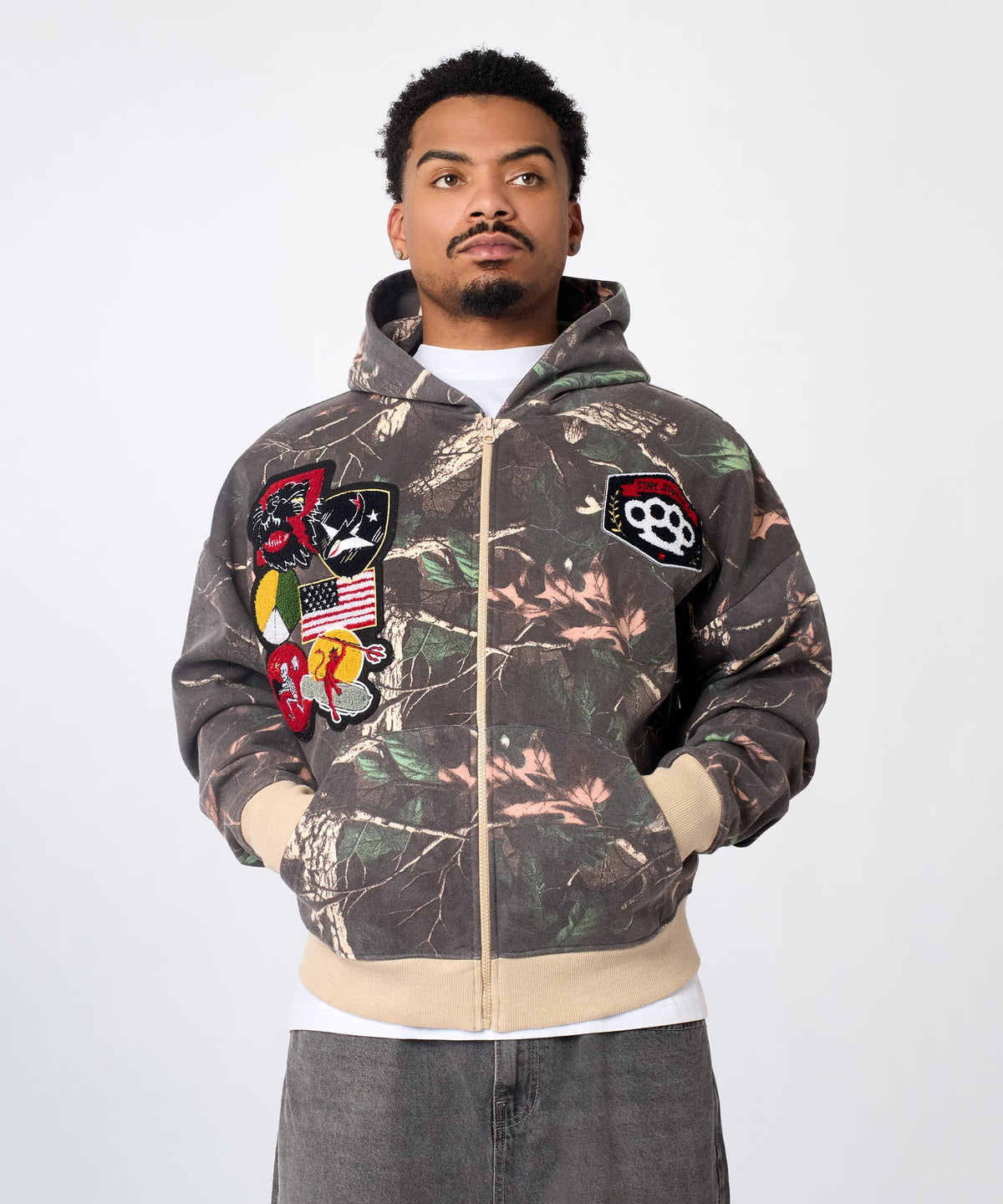 Reason Clothing Popular Recon Patch Camo Zip Hoodie