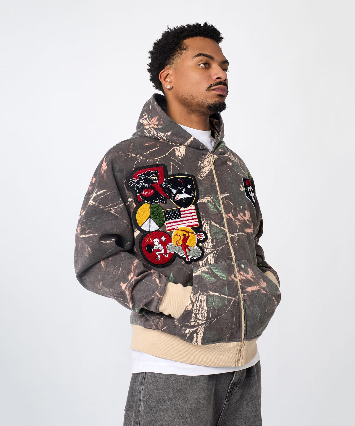 Reason Clothing Popular Recon Patch Camo Zip Hoodie