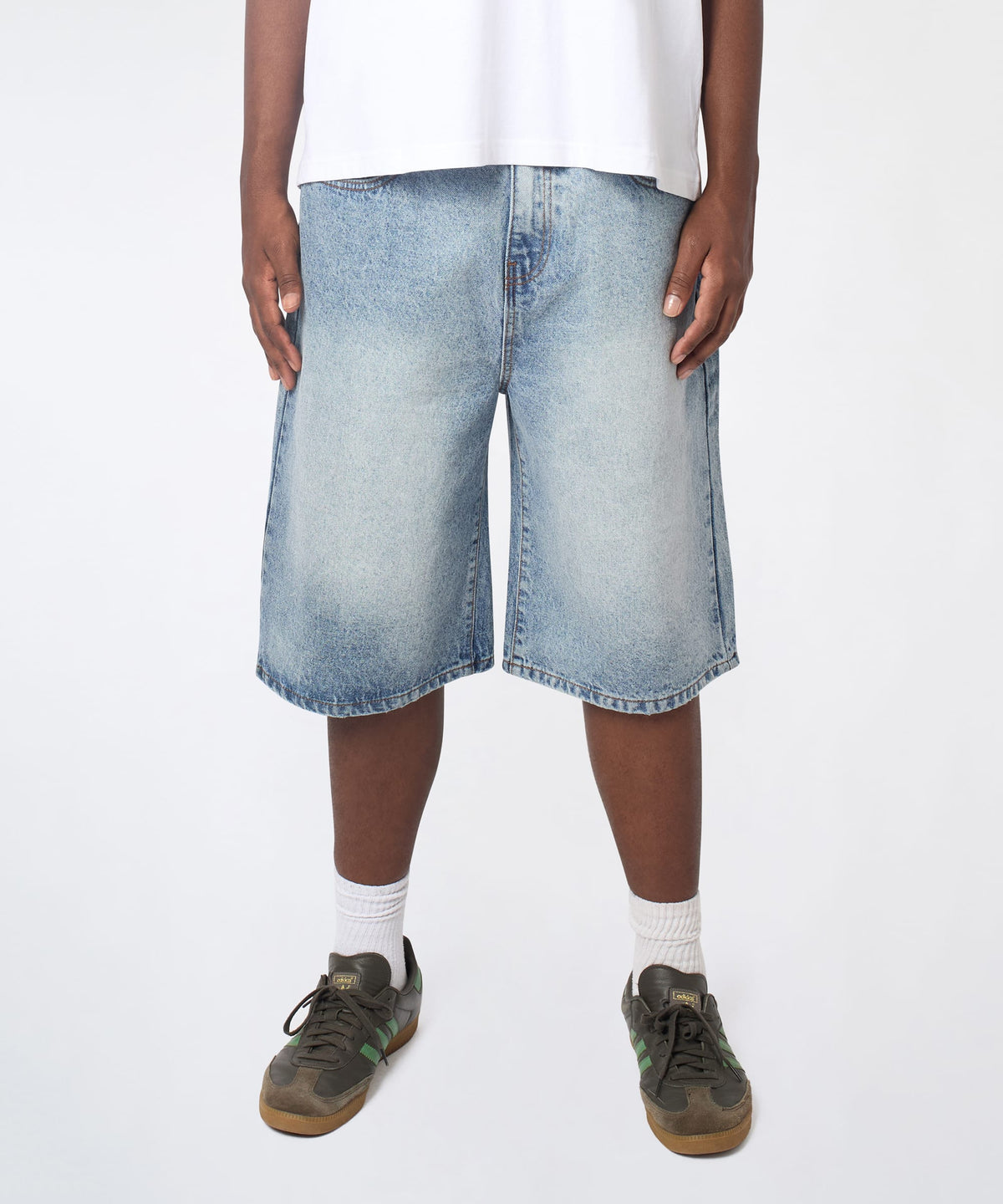 Reason Clothing Popular Baggy Denim Short - Light Blue