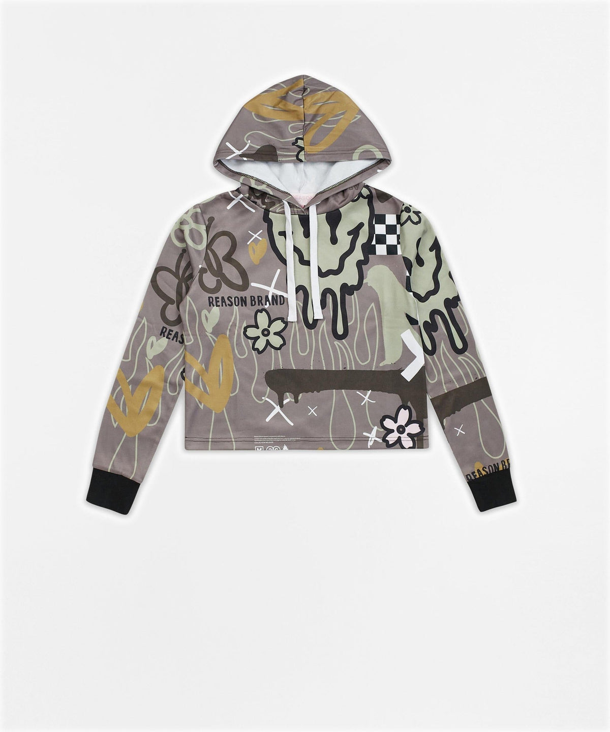 Reason Clothing Top Pick Doodle Women's Graphic Pull-over Long Sleeve Hoodie - Brown