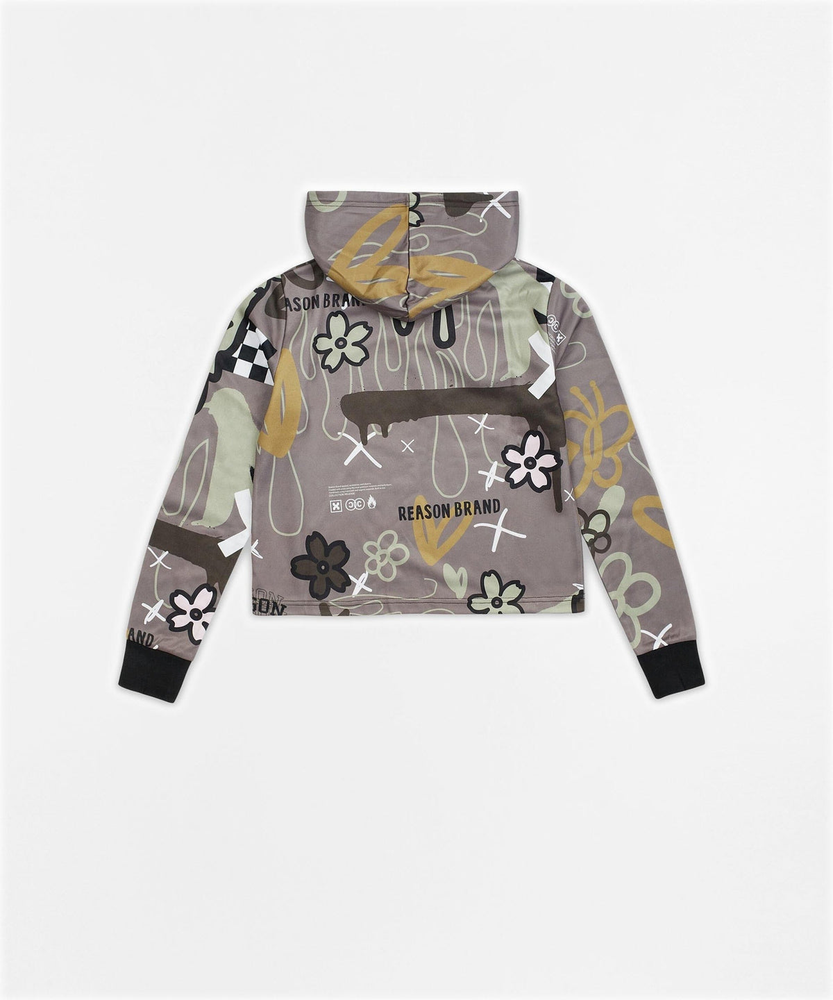 Reason Clothing Top Pick Doodle Women's Graphic Pull-over Long Sleeve Hoodie - Brown