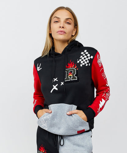 Reason Clothing Top Pick Princeton Women's Graphic Pull-Over Long Sleeve Hoodie - Black