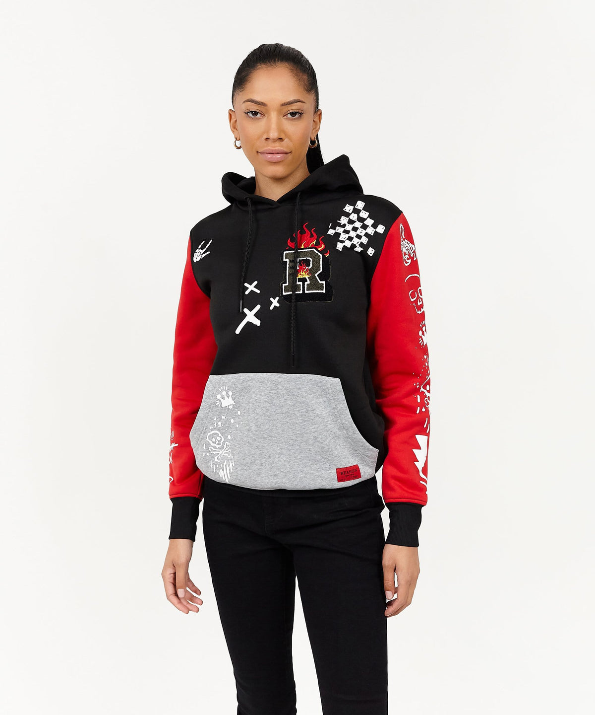 Reason Clothing Top Pick Princeton Women's Graphic Pull-Over Long Sleeve Hoodie - Black