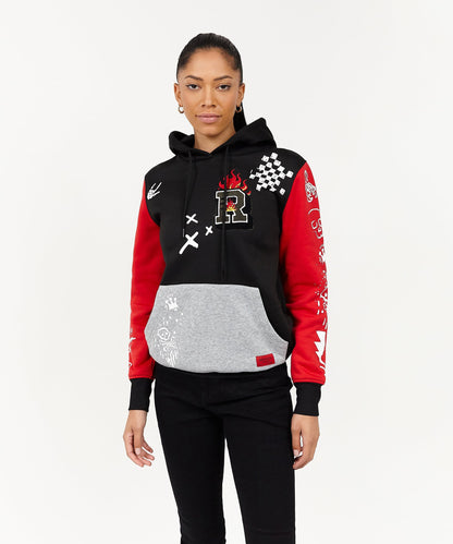 Reason Clothing Top Pick Princeton Women's Graphic Pull-Over Long Sleeve Hoodie - Black