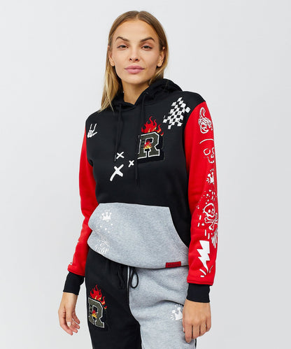 Reason Clothing Top Pick Princeton Women's Graphic Pull-Over Long Sleeve Hoodie - Black