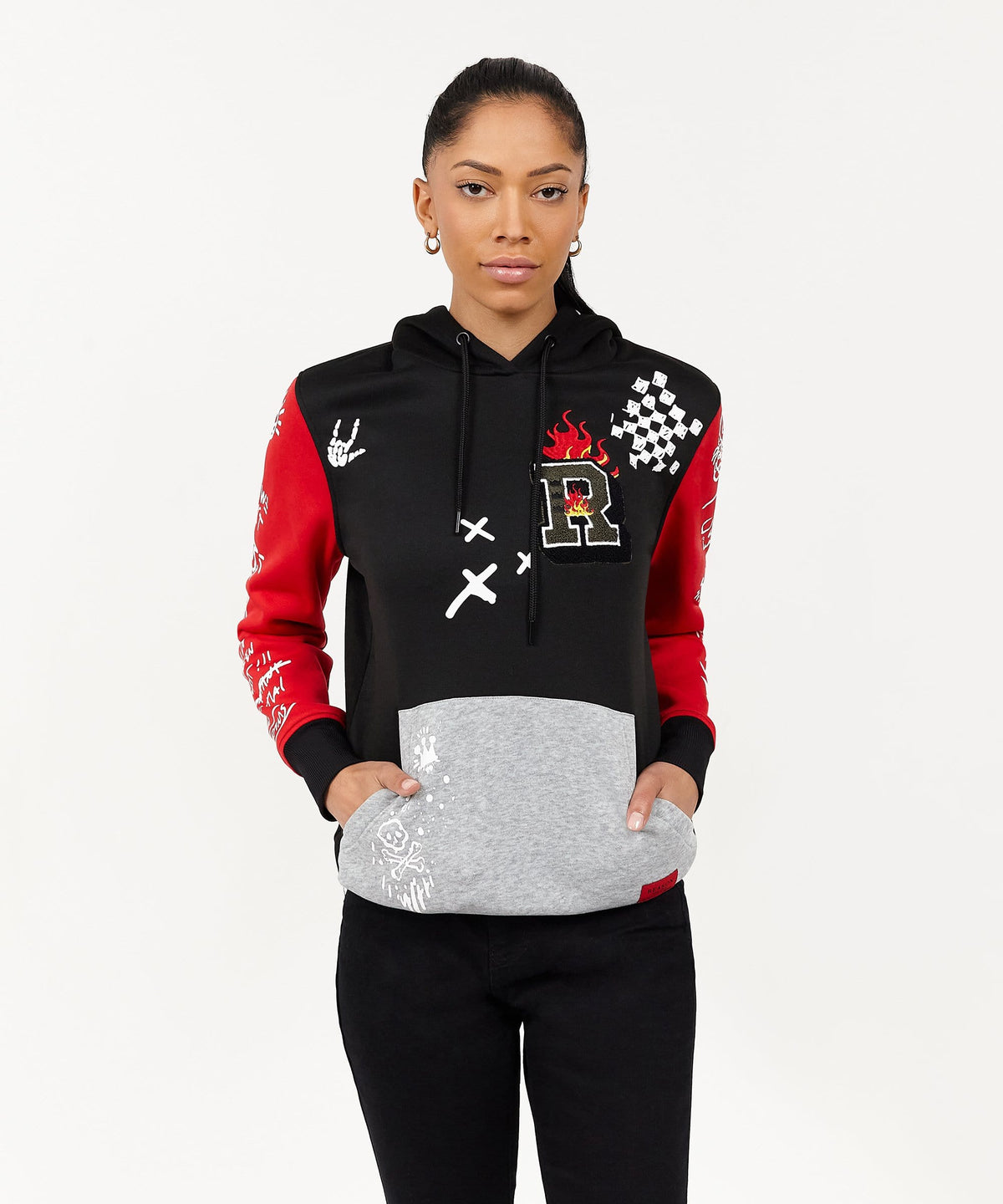 Reason Clothing Top Pick Princeton Women's Graphic Pull-Over Long Sleeve Hoodie - Black