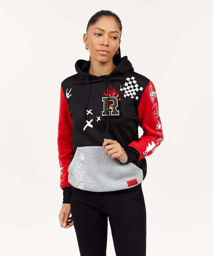 Reason Clothing Top Pick Princeton Women's Graphic Pull-Over Long Sleeve Hoodie - Black