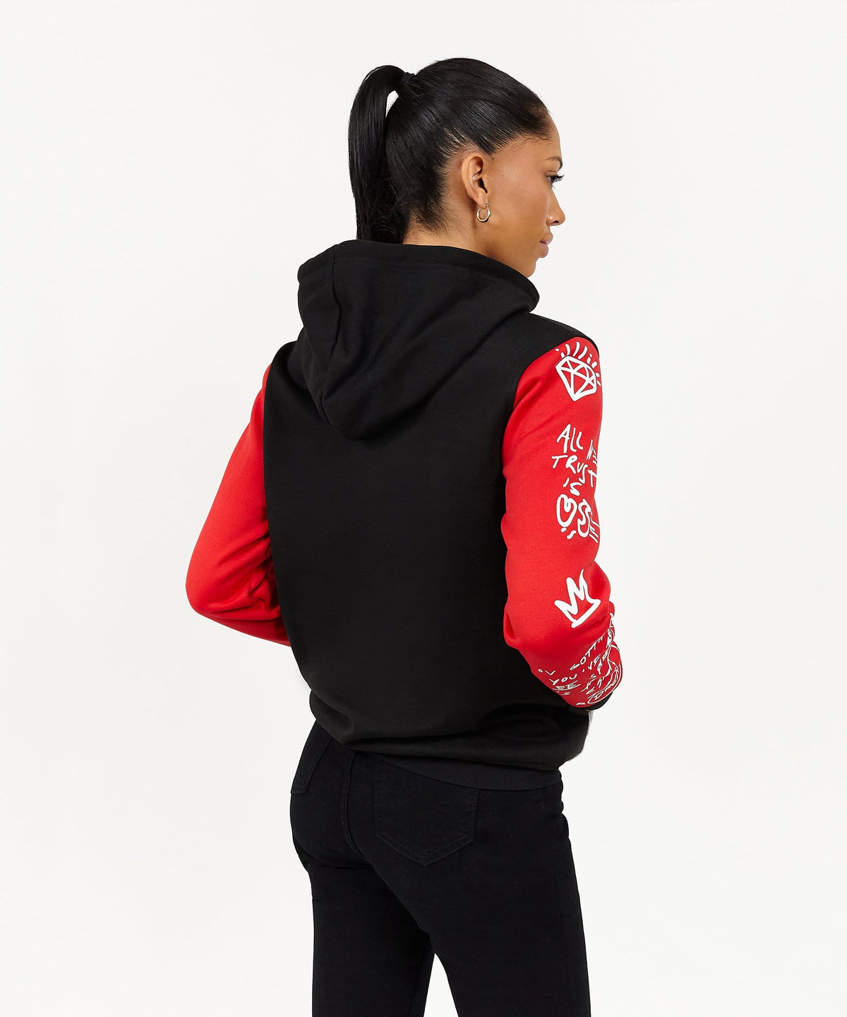 Reason Clothing Top Pick Princeton Women's Graphic Pull-Over Long Sleeve Hoodie - Black