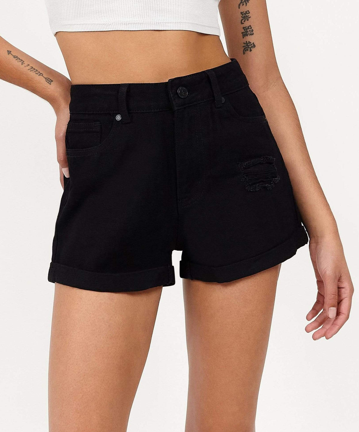 Reason Clothing Everyday After Hours Women's Distressed Denim Shorts - Black