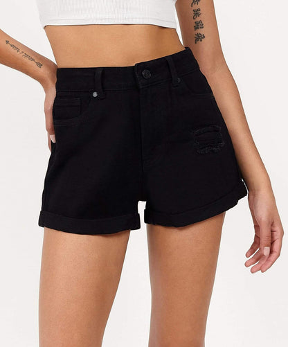 Reason Clothing Everyday After Hours Women's Distressed Denim Shorts - Black