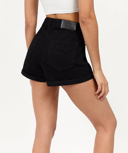 Reason Clothing Everyday After Hours Women's Distressed Denim Shorts - Black