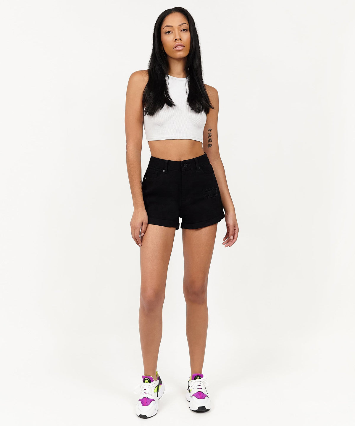 Reason Clothing Everyday After Hours Women's Distressed Denim Shorts - Black