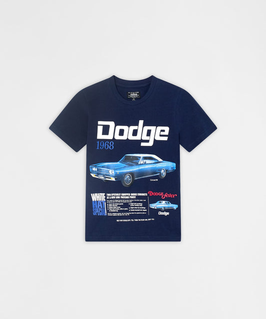 Reason Clothing Essential Dodge White Hat Special Kid's Graphic Short Sleeve Tee - Dark Blue