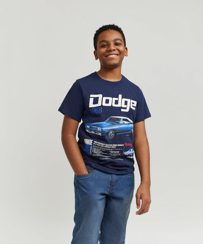 Reason Clothing Essential Dodge White Hat Special Kid's Graphic Short Sleeve Tee - Dark Blue