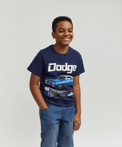 Reason Clothing Essential Dodge White Hat Special Kid's Graphic Short Sleeve Tee - Dark Blue