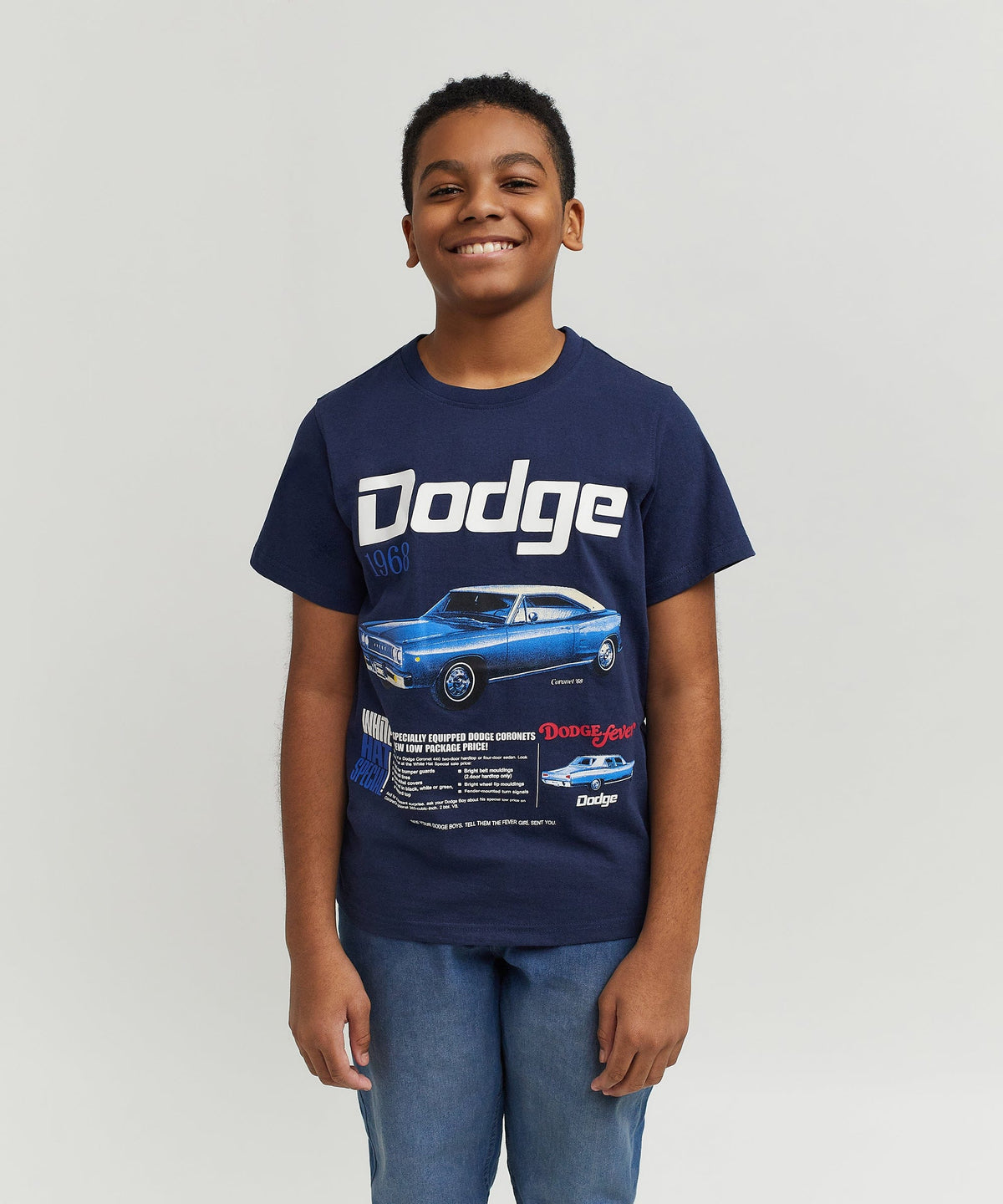 Reason Clothing Essential Dodge White Hat Special Kid's Graphic Short Sleeve Tee - Dark Blue