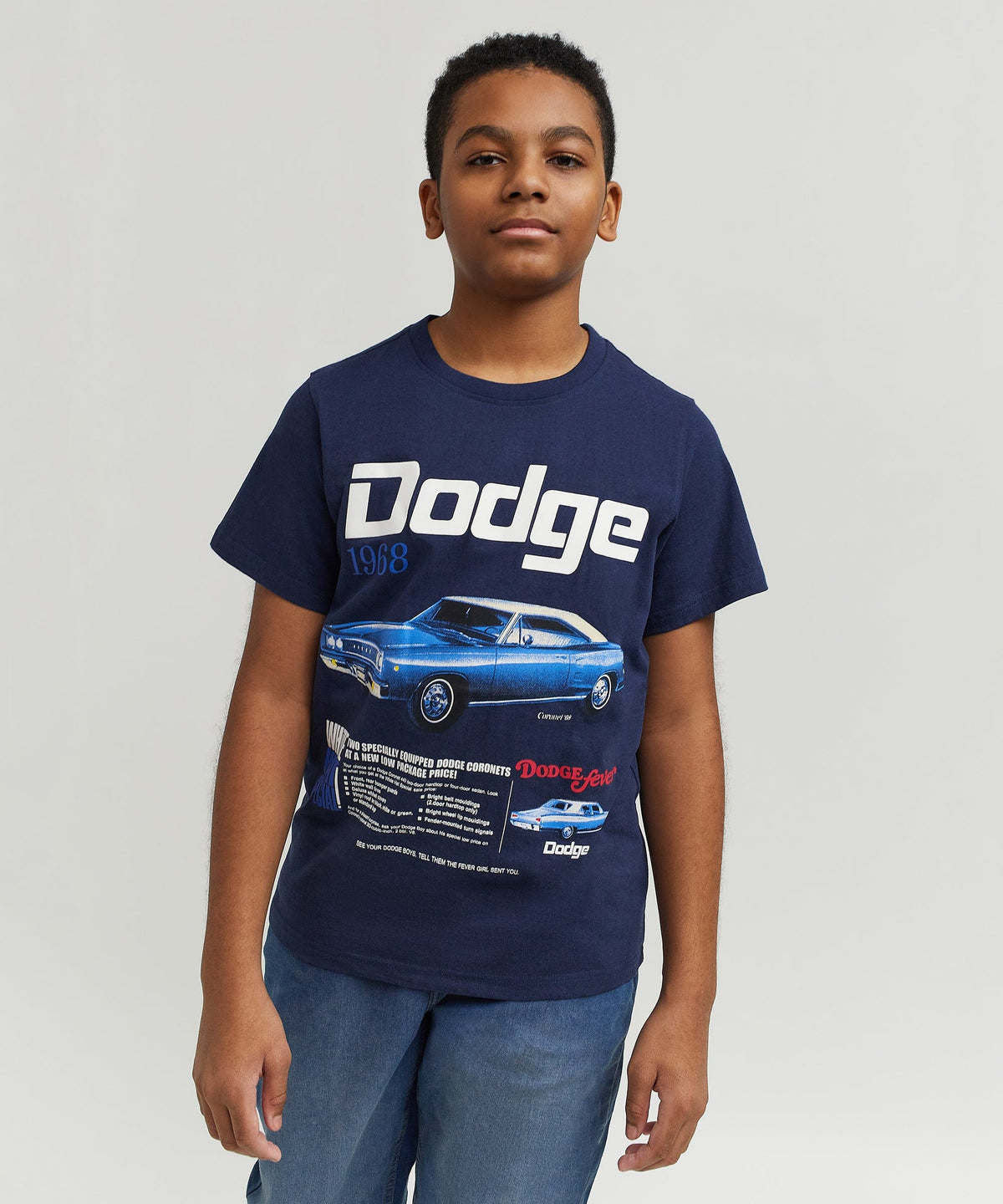 Reason Clothing Essential Dodge White Hat Special Kid's Graphic Short Sleeve Tee - Dark Blue