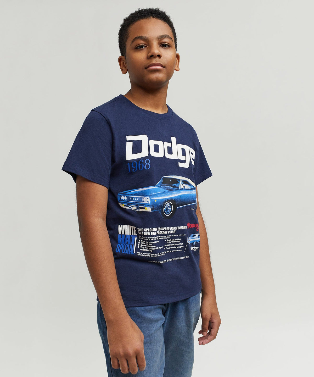 Reason Clothing Essential Dodge White Hat Special Kid's Graphic Short Sleeve Tee - Dark Blue