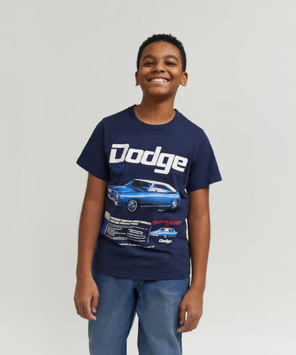 Reason Clothing Essential Dodge White Hat Special Kid's Graphic Short Sleeve Tee - Dark Blue