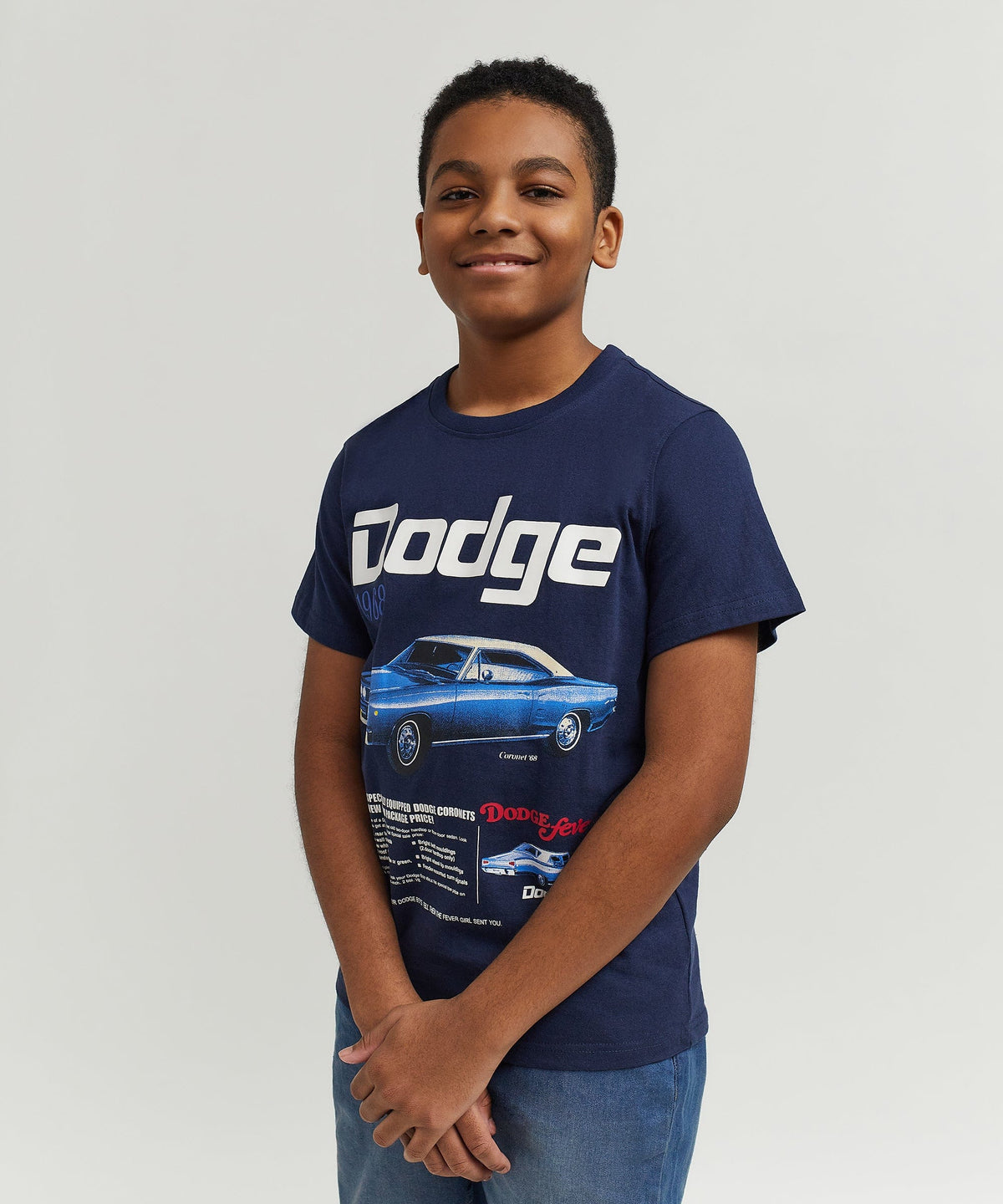 Reason Clothing Essential Dodge White Hat Special Kid's Graphic Short Sleeve Tee - Dark Blue