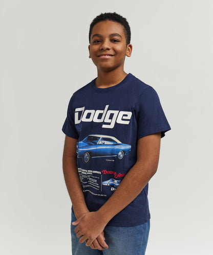 Reason Clothing Essential Dodge White Hat Special Kid's Graphic Short Sleeve Tee - Dark Blue