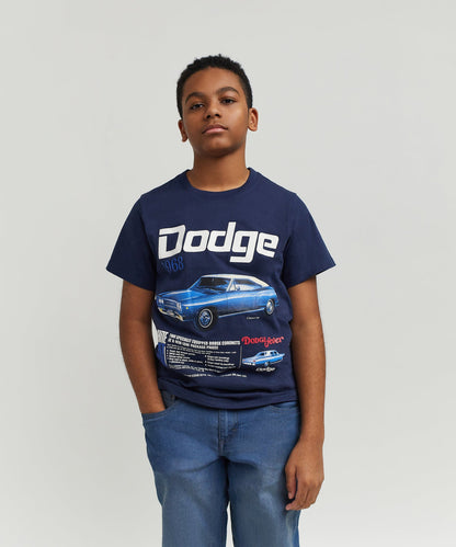 Reason Clothing Essential Dodge White Hat Special Kid's Graphic Short Sleeve Tee - Dark Blue