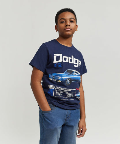 Reason Clothing Essential Dodge White Hat Special Kid's Graphic Short Sleeve Tee - Dark Blue
