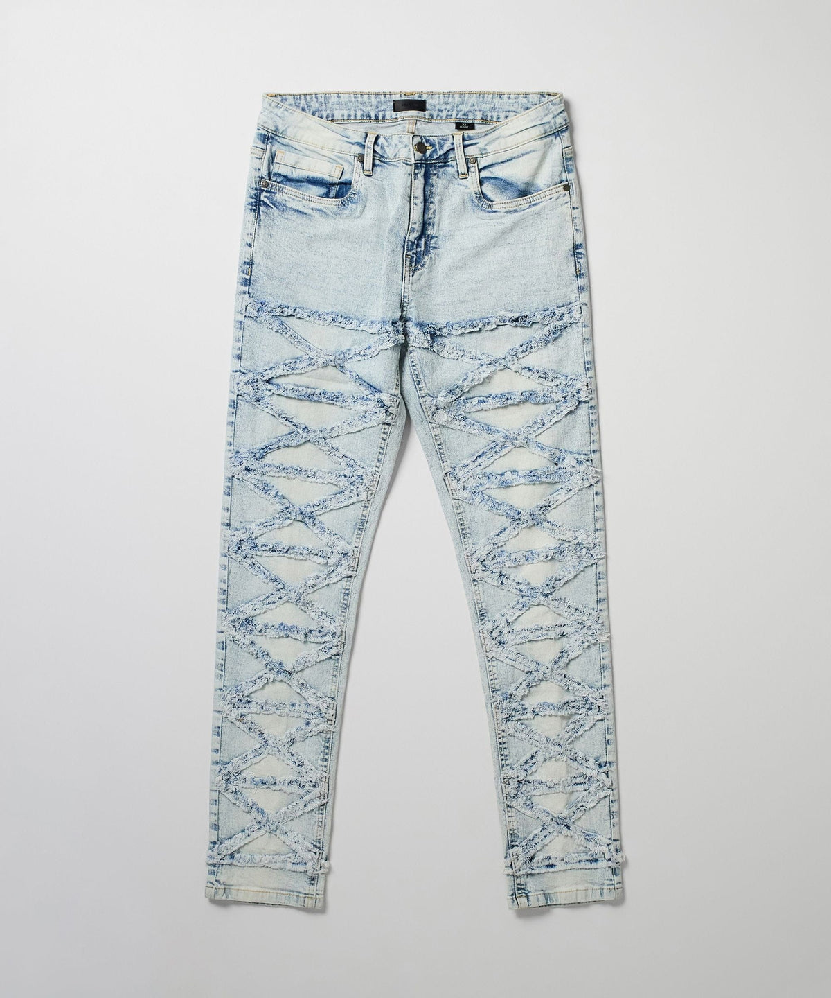 Reason Clothing Signature Crisscross Kids Distressed Skinny Jeans - Light Blue