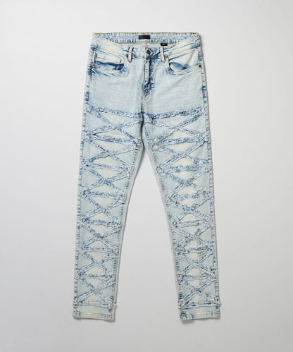Reason Clothing Signature Crisscross Kids Distressed Skinny Jeans - Light Blue