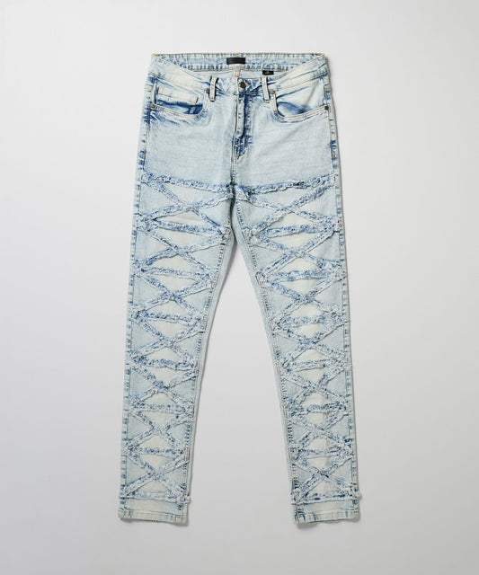 Reason Clothing Signature Crisscross Kids Distressed Skinny Jeans - Light Blue